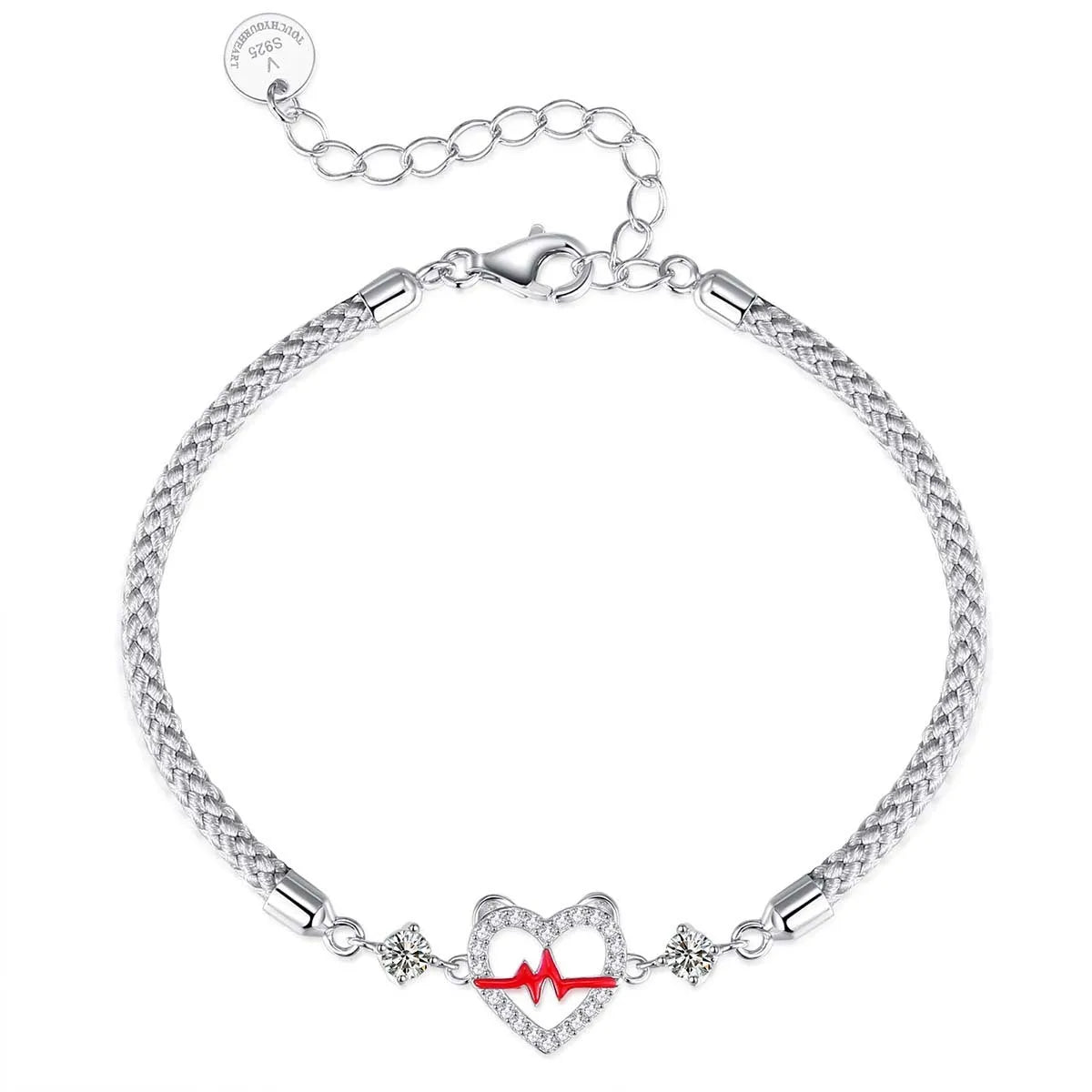 Bagley S925 silver heartbeat signal couple bracelet with heart shape pendant