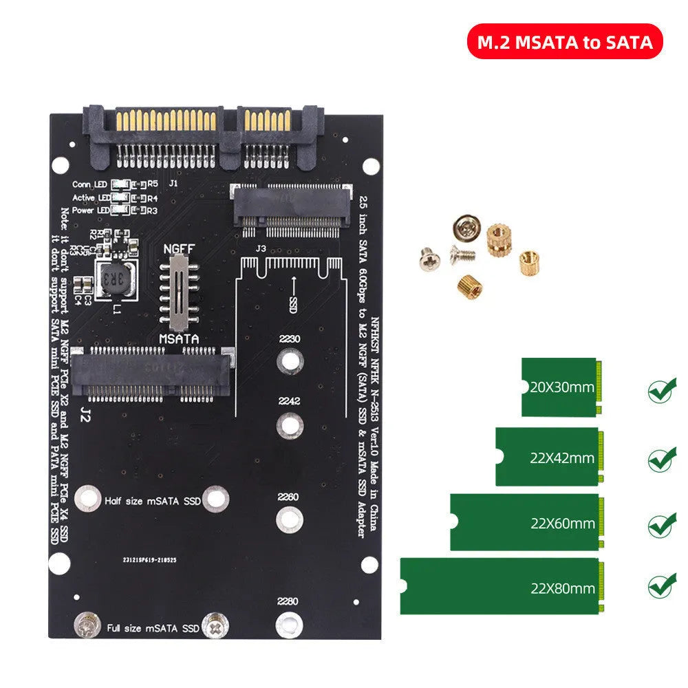 SATA3 to M.2 NGFF MSATA SSD conversion adapter card on a black or blue printed circuit board.