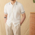 Cotton leisure polo shirt with lapel collar and short sleeves in apricot colour.