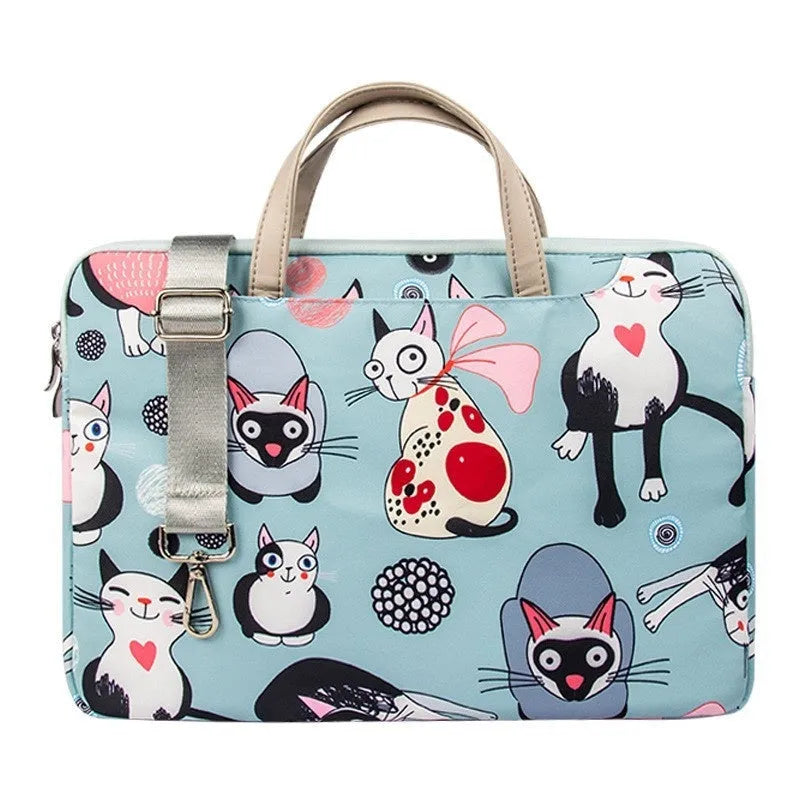 Animal print polyester laptop sleeve in Alien Cat colour, neutral design, sizes 10 to 16 inches