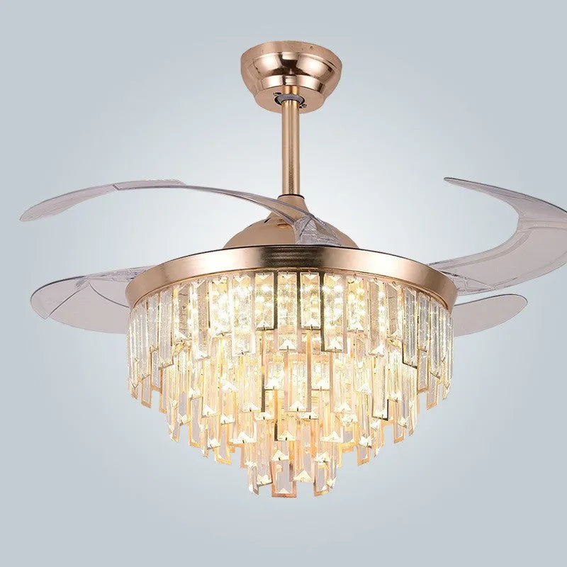 Invisible ceiling fan lamp with crystal shade and ABS blades in living room setting