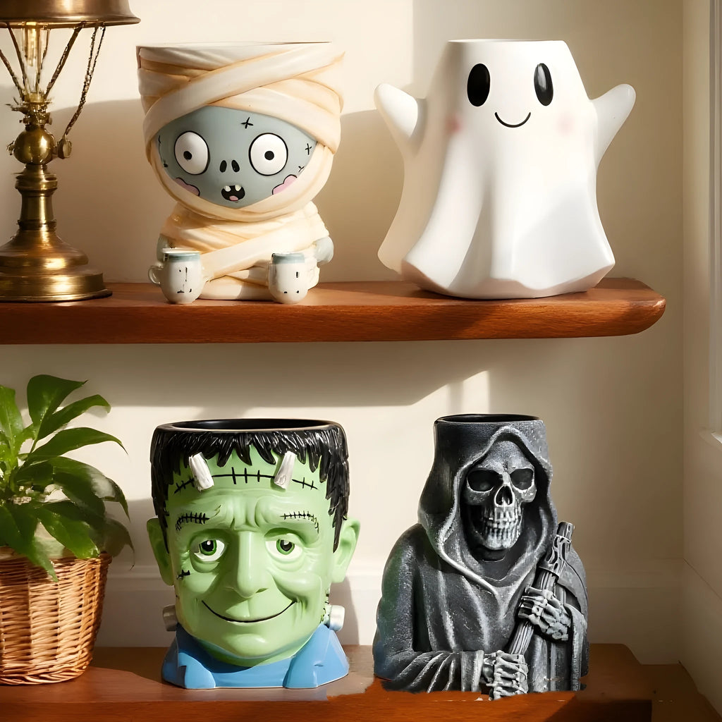 Hand-painted synthetic resin Halloween flower pot decoration in cartoon style