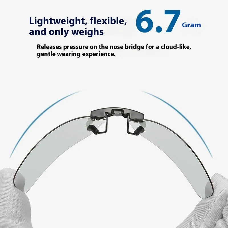 Transparent colourless resin polarised clip-on sunglasses with dual-purpose day and night modes for driving