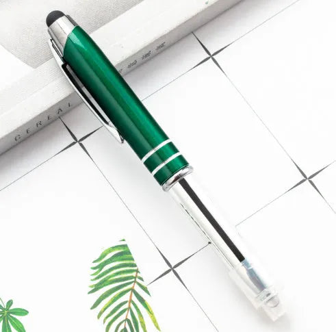 Metal capacitive stylus pen with LED light and ballpoint refill in five colour options