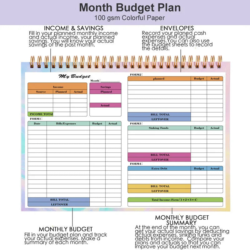 B5 wealth management notebook with blue PP cover and spiral binding for financial tracking