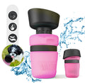 Blue dog travel portable water bottle 520ml pet cup with transparent body on white background