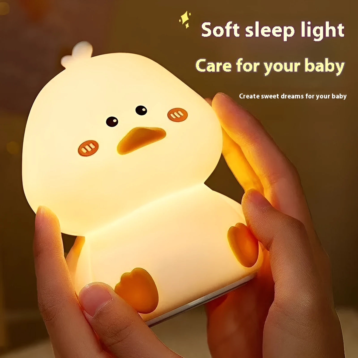 Creative cute happy duck small night lamp with seven colour changing light and USB charging
