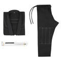 Brazilian jiu-jitsu gi uniform set in cotton blend fabric, showing top and trousers in a choice of colours.