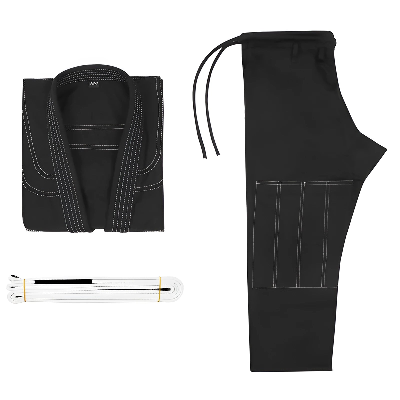 Brazilian jiu-jitsu gi uniform set in cotton blend fabric, showing top and trousers in a choice of colours.