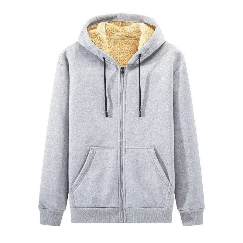 Men's autumn winter loose hooded sweater in grey, 80% polyester long sleeve pullover