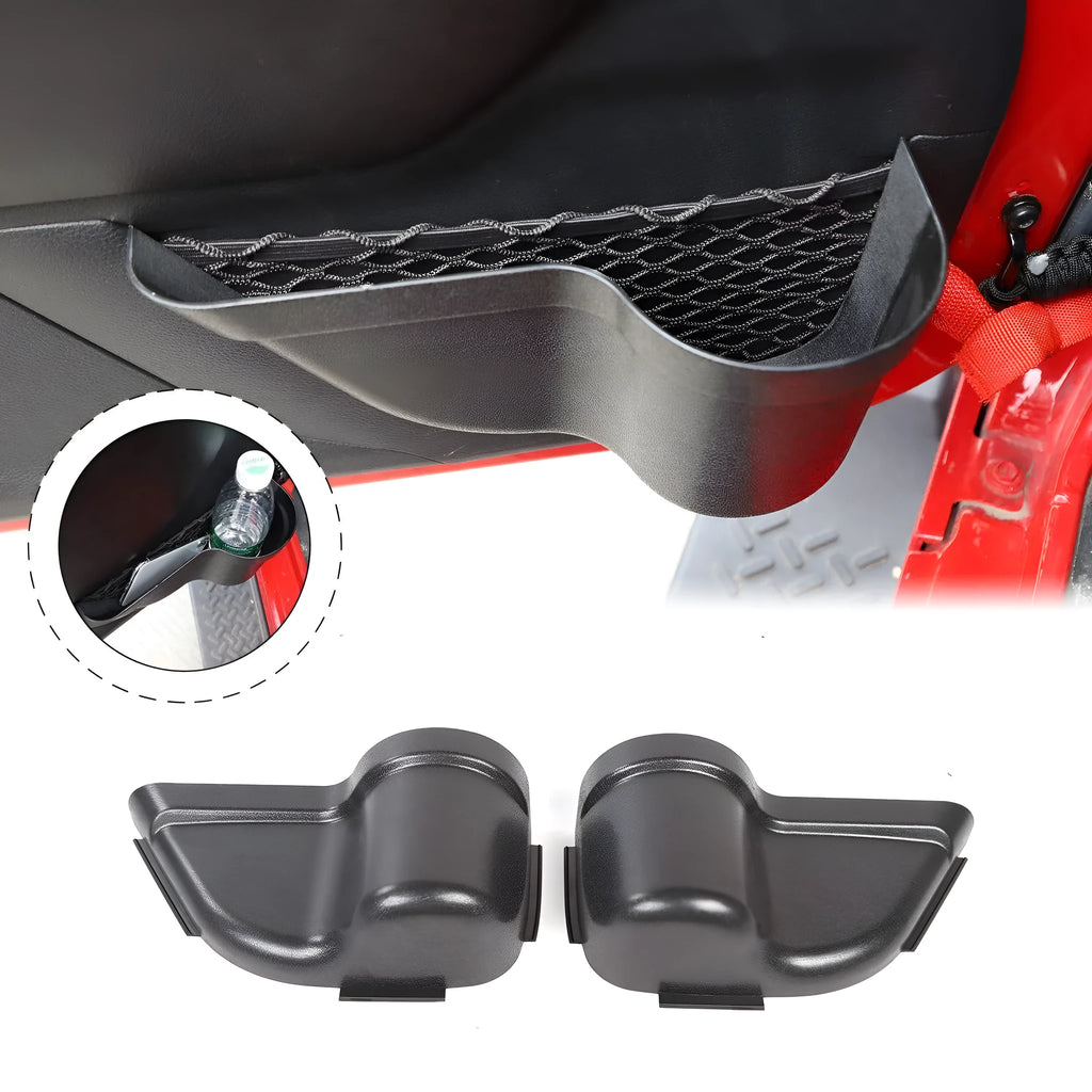Pair of black aluminium alloy net pocket storage boxes for car interior organisation