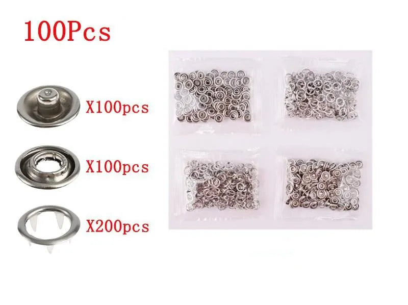Stainless steel no-sew clothing button kit with pliers for children's garments