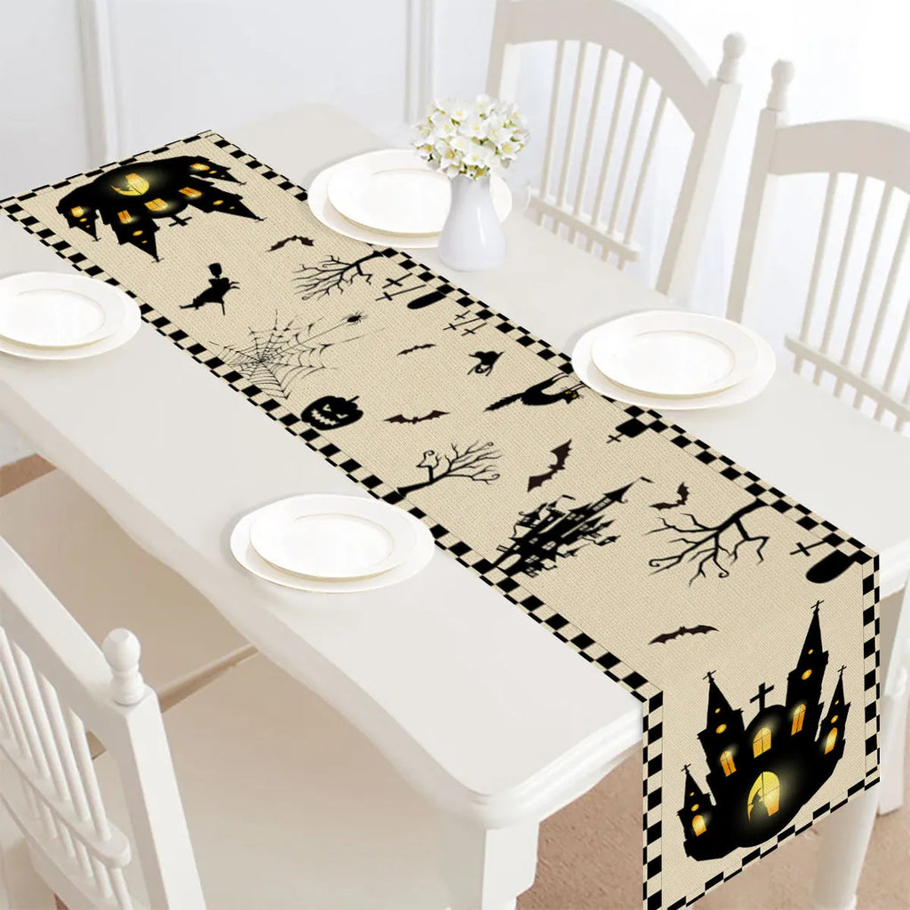 Halloween table runner single-sided bunting polyester linen-look fabric 30x182cm digital print