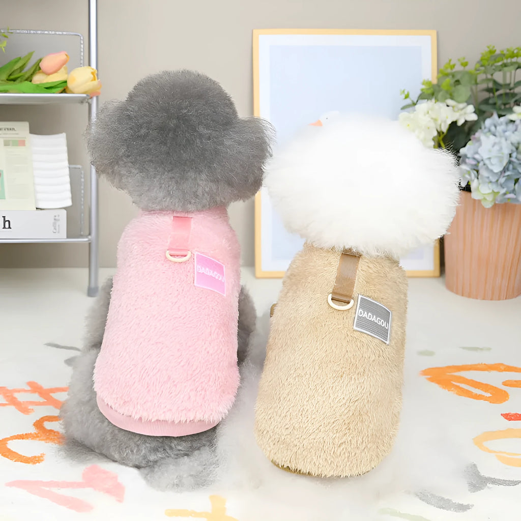 Coral fleece pet jacket for dogs and cats in various colours and sizes.