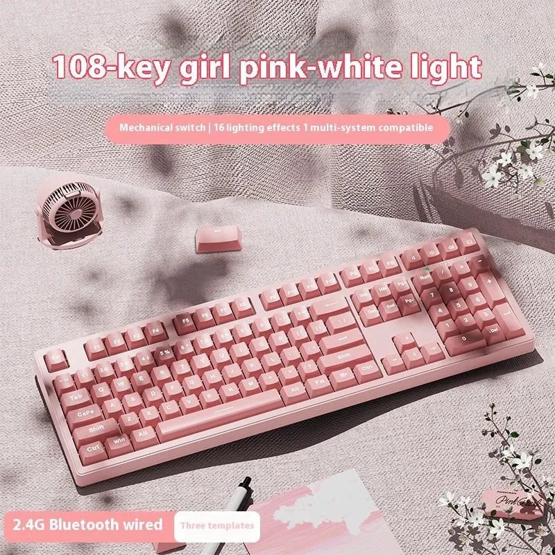 Mechanical keyboard with three connectivity modes in blue and white colour matching design