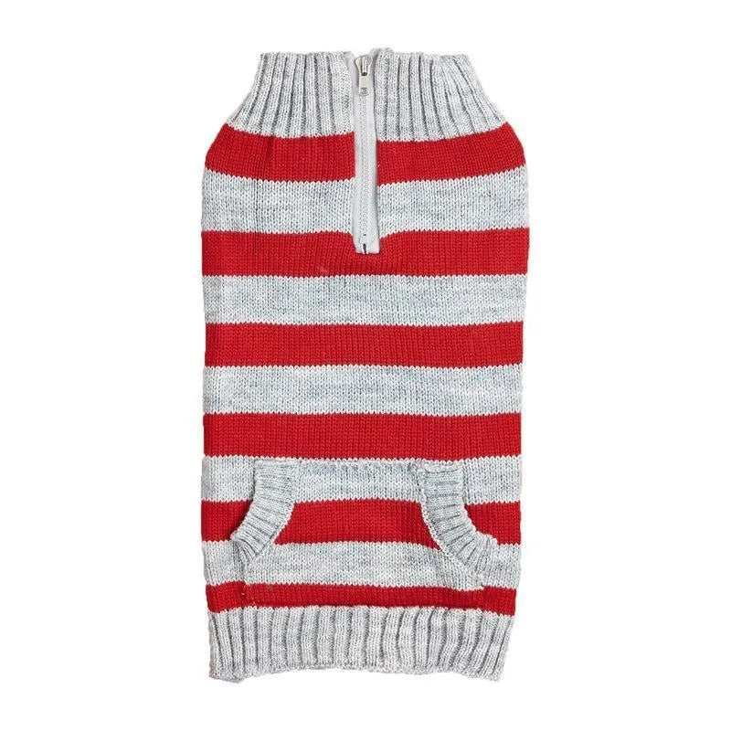 Contrast colour dog jumper sweater with horizontal zipper pocket and button closure