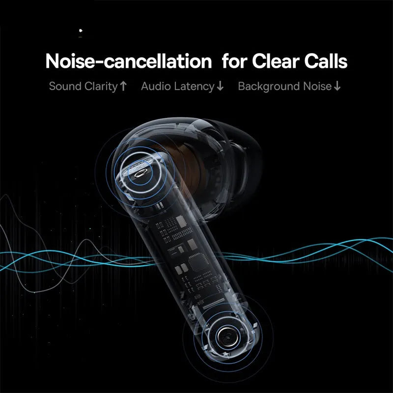 Pearl White active noise cancelling true wireless headphones with charging case on a table.