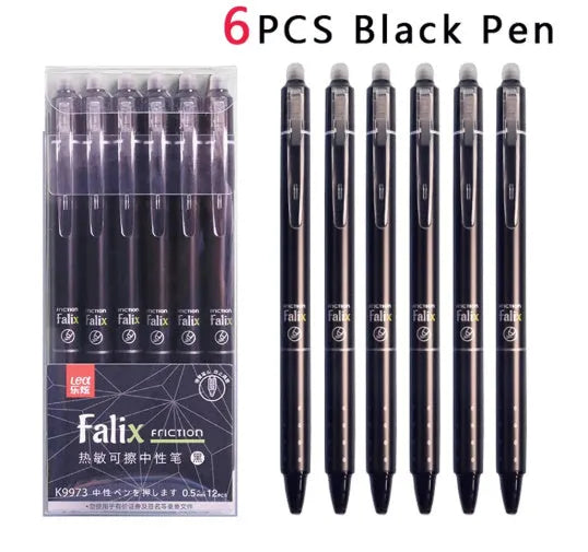 Blue and black erasable push gel pen with 0.5mm stainless steel nib for school use