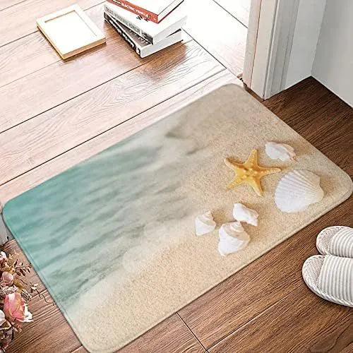 Personalised flannel floor mat in a square shape with a choice of coastal or animal prints.