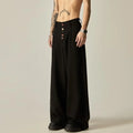 Men's solid black wide-leg casual trousers with a straight-leg cut and elasticised waist.