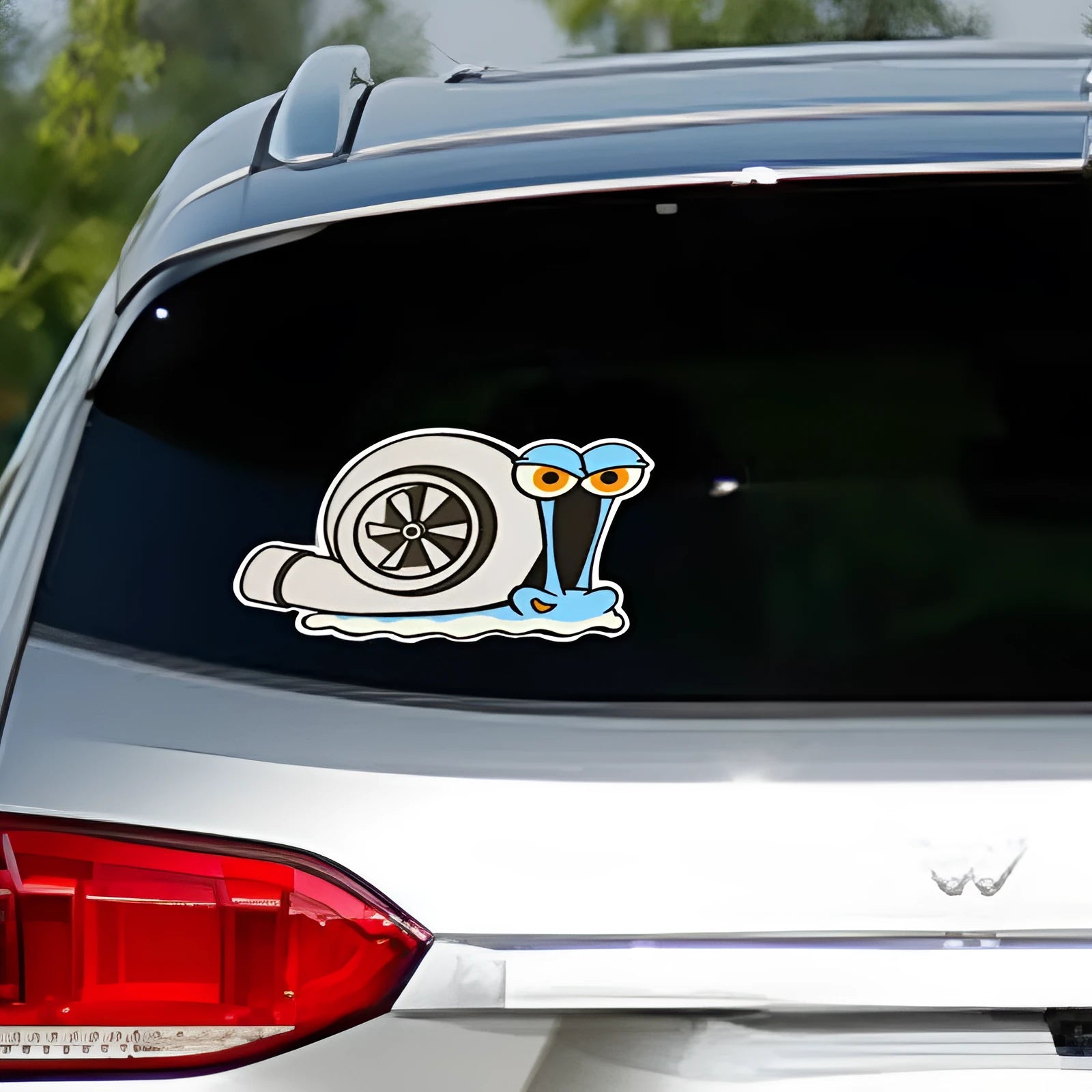 White snail cartoon reflective car sticker measuring 12cm by 8cm