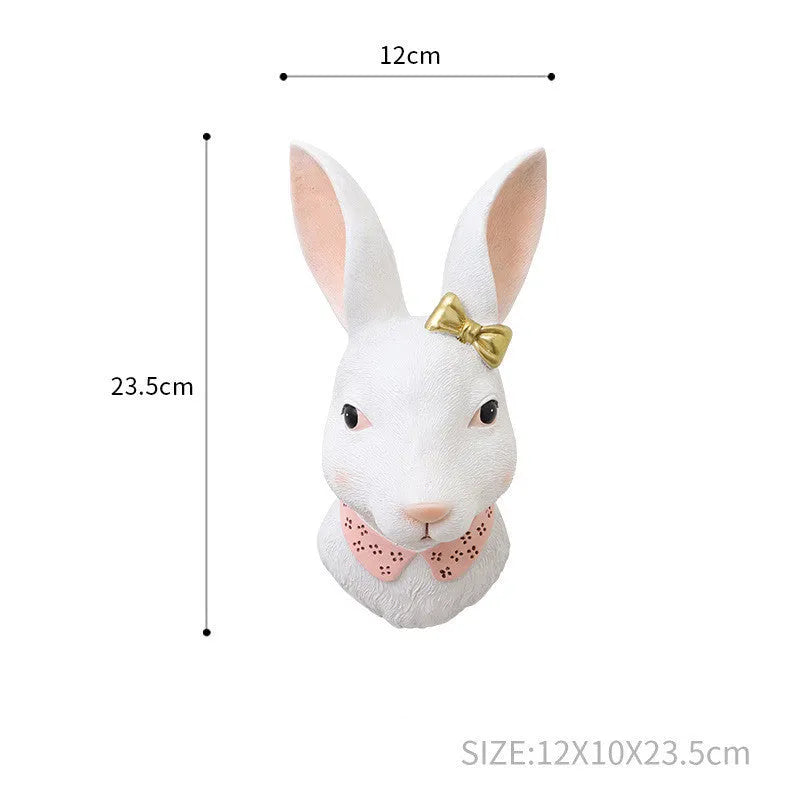 Resin cartoon rabbit wall decor in Rabbit style with traceless nail, expansion screw, and nail-free sticker.