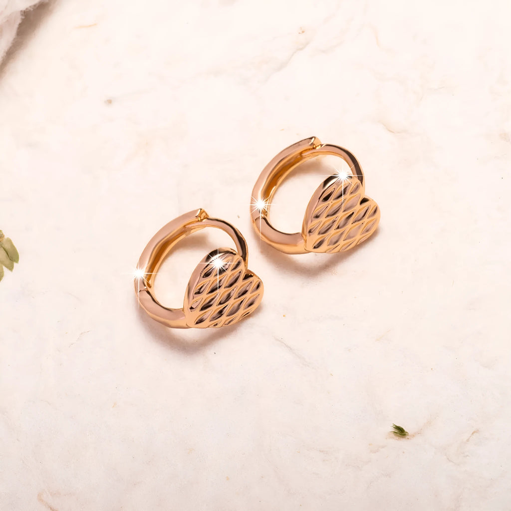 Rose gold heart-shaped copper earrings, Xiaoxiang style, one pair