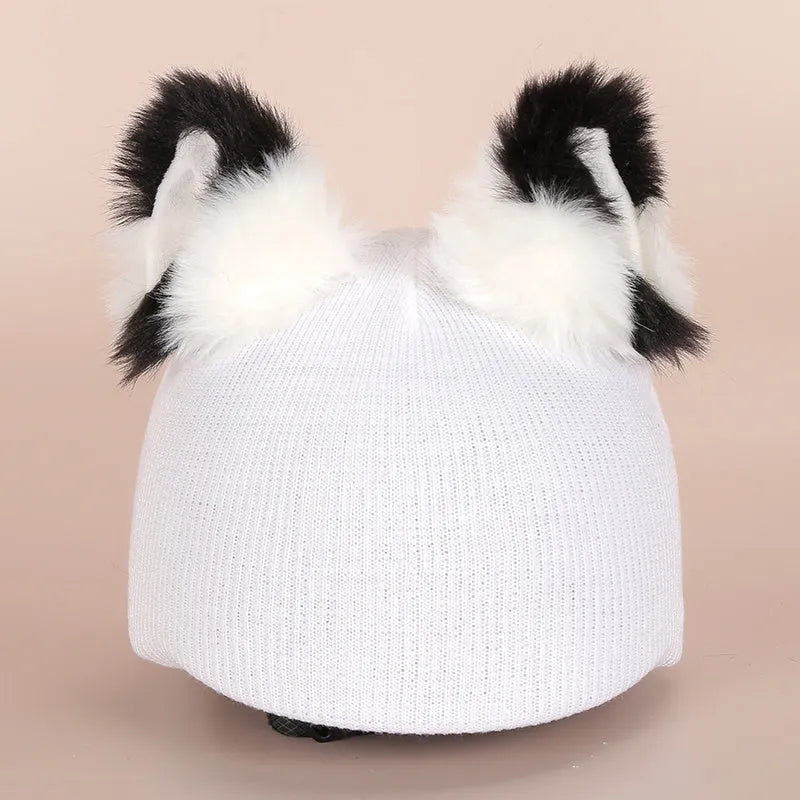 A soft plush cartoon character helmet cover for ears, shown in M size.
