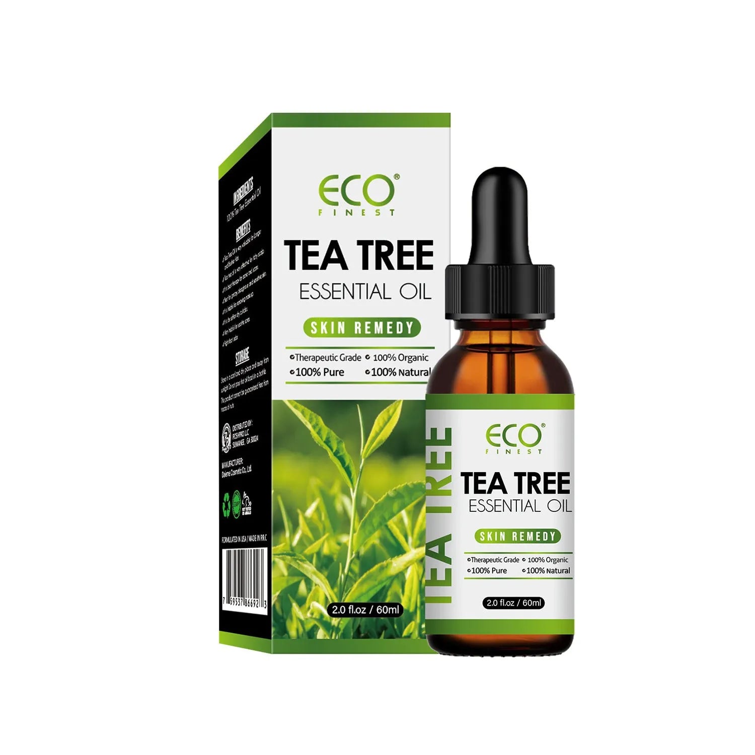 60ml bottle of tea tree essential oil for acne treatment and massage applications
