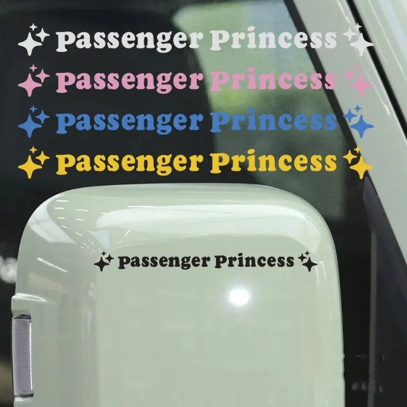 Passenger princess text decorative sticker for car rearview mirror in various colours