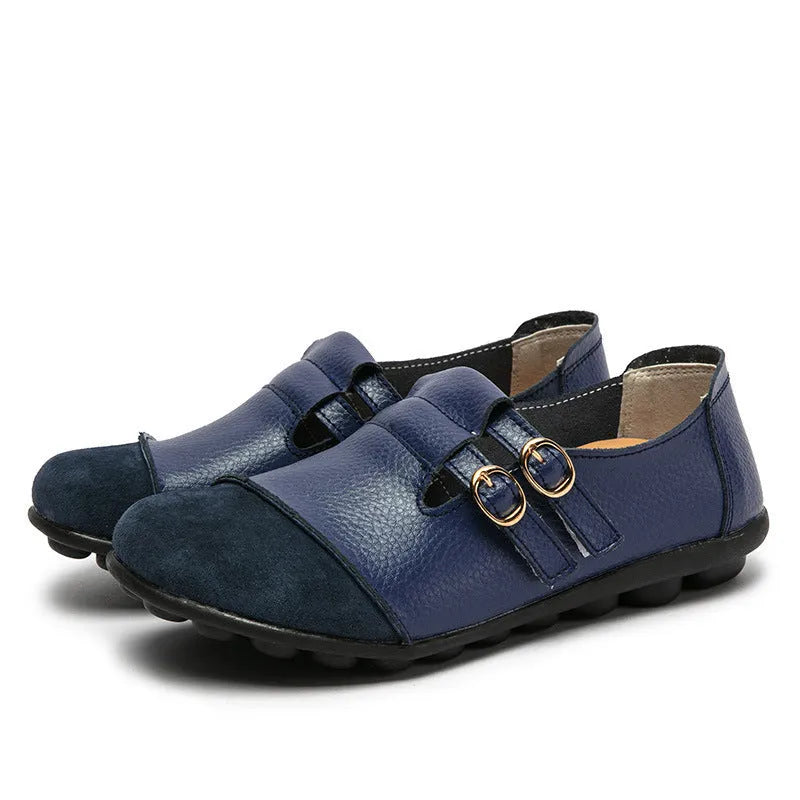 Casual low top flat shoes with Velcro strap in cow split leather, available in multiple colours.
