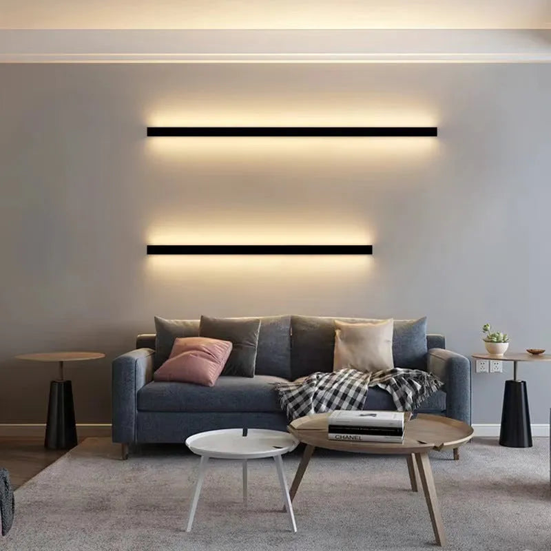 80cm long black aluminium strip LED wall lamp with touch control for three light colours.