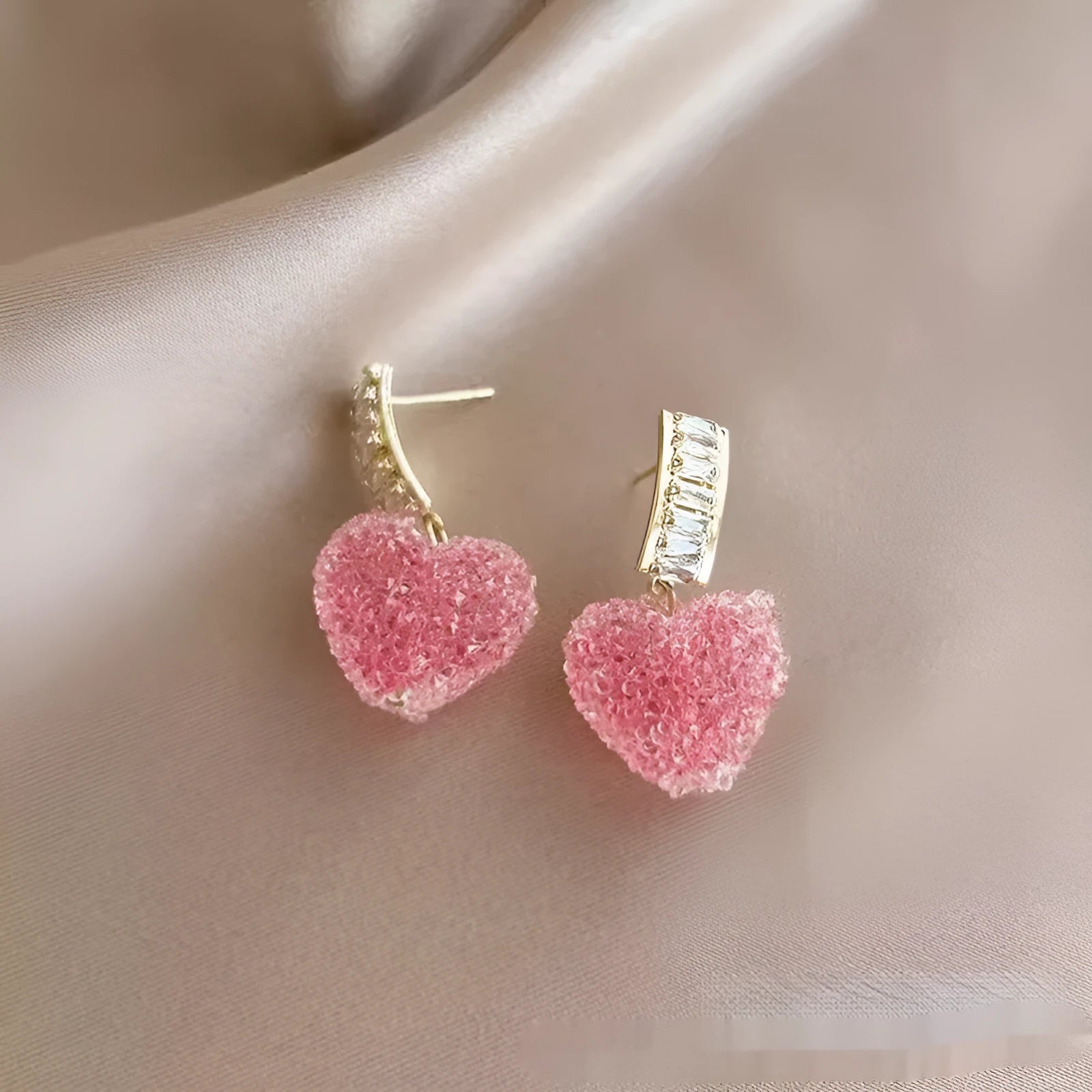 Heart-shaped candy stud earrings in pink alloy, cute design for women