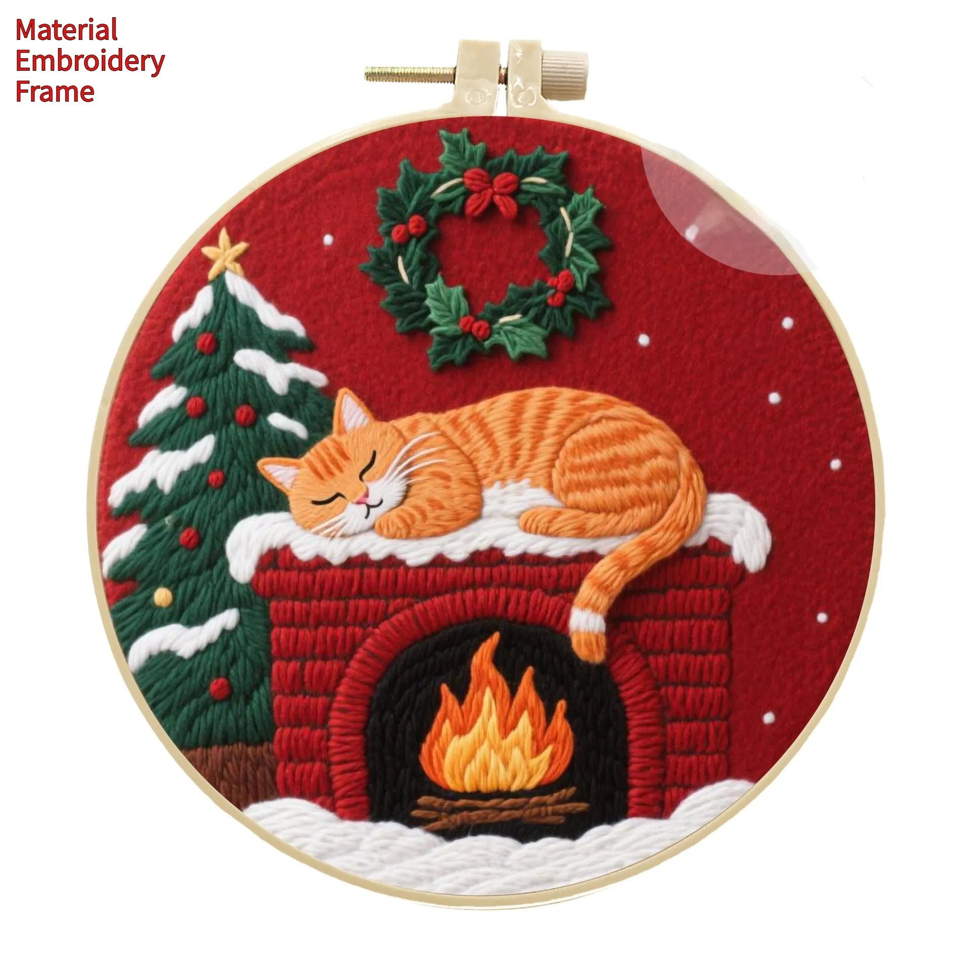 Cotton linen embroidery material package showing autumn fruit patterns for cat-themed DIY projects