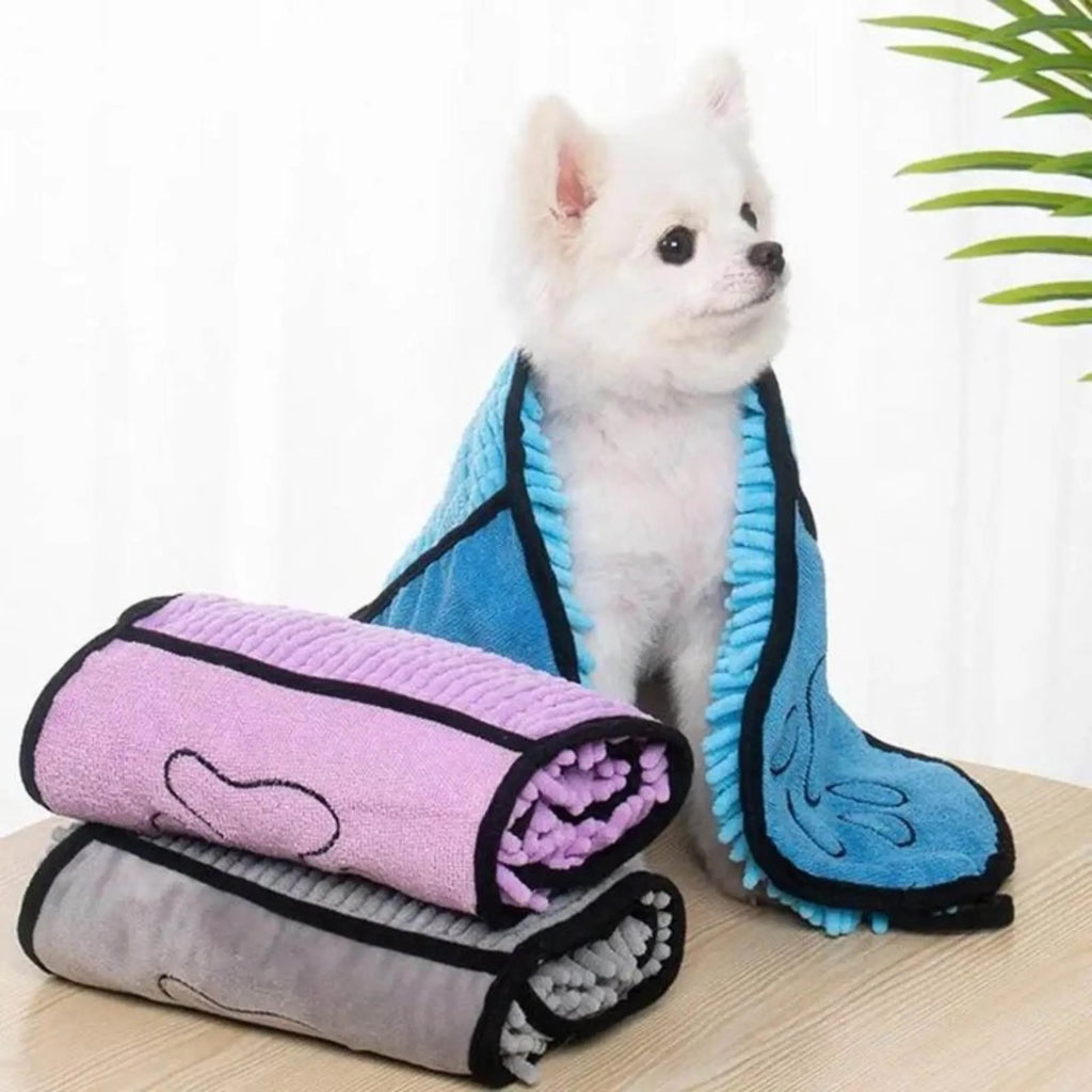 62x23cm pet bath robe towel in blue, grey, purple, and red colour options