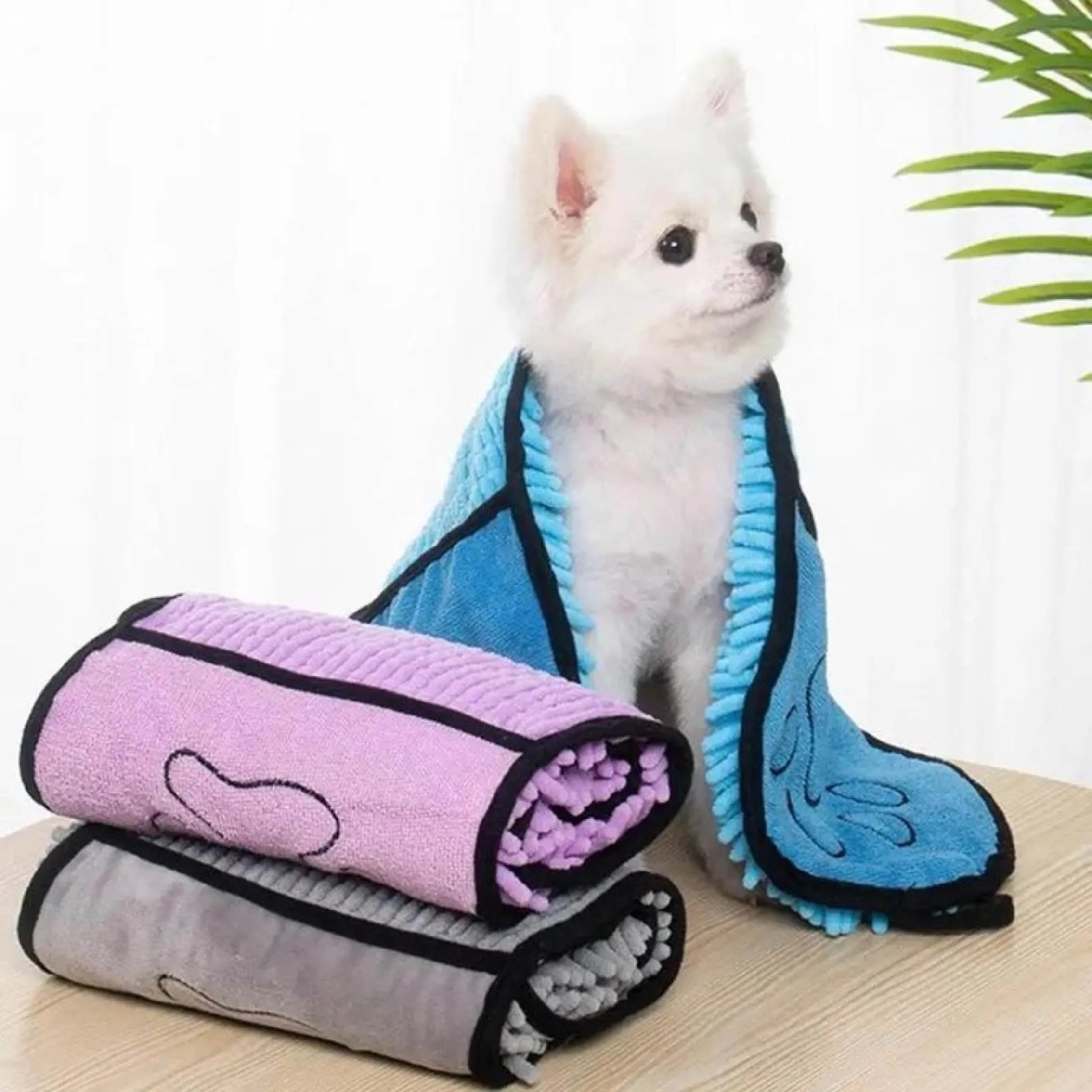 62x23cm pet bath robe towel in blue, grey, purple, and red colour options