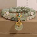 Women's aventurine double-layer crystal bracelet with oil green jade elements and peace buckle closure