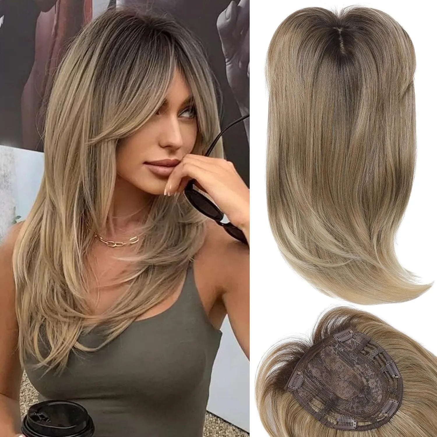 Women's high temperature fibre wig piece in Natural Black colour for hair supplement