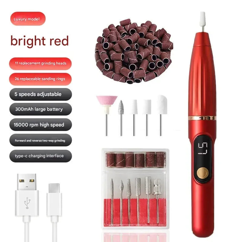 Compact electric nail file with LCD display in grey colour option