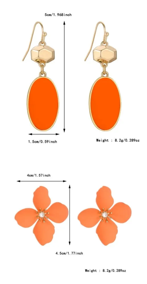 Colourful flower stud earrings made from alloy for women, supplied as one pair in three colour options.