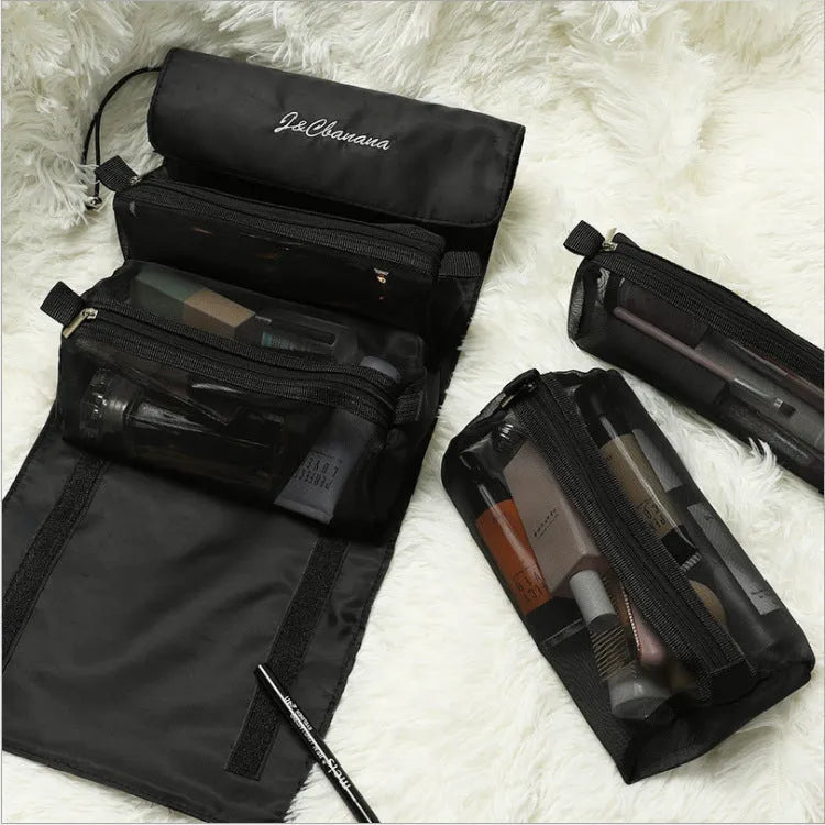 4pcs foldable cosmetic travel bag set in assorted colours made from polyester with zipper pockets