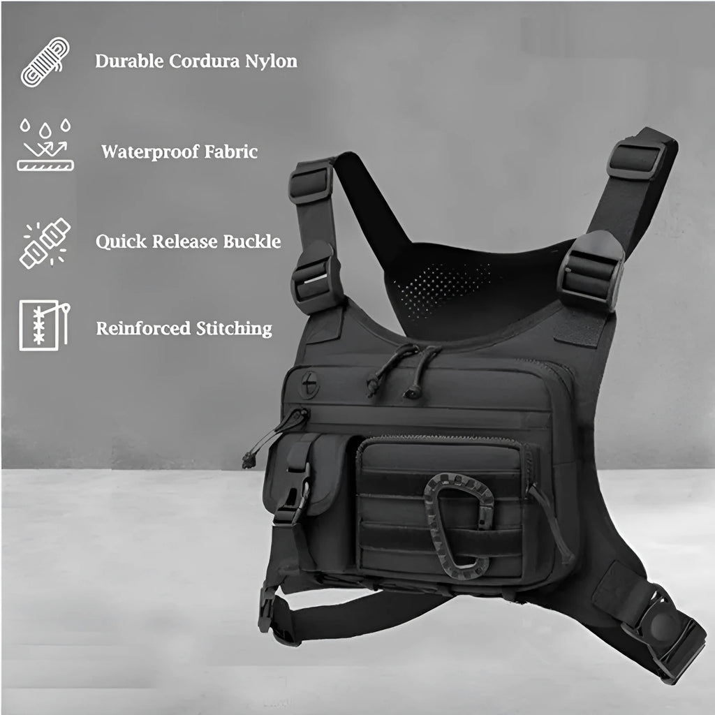 Men's polyester chest bag in black, army green, khaki, or camouflage, 19 inch crossbody sling for running and travel