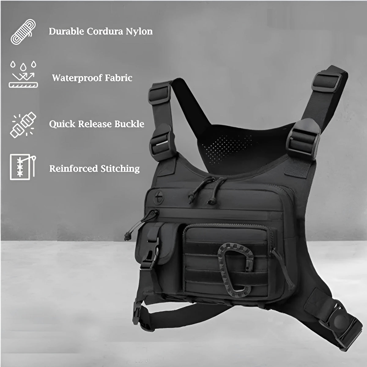 Men's polyester chest bag in black, army green, khaki, or camouflage, 19 inch crossbody sling for running and travel