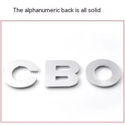 Zinc alloy metal car letter sticker in black or silver, 2.5cm size, for vehicle personalisation.