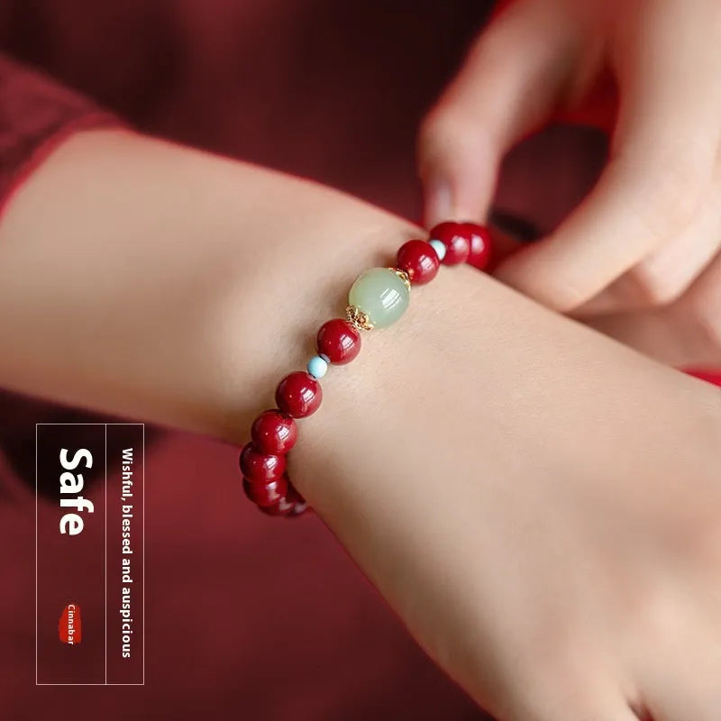 Cinnabar Hetian Jade geometric ellipse bead bracelet in purple gold sand colour with coated metal components