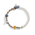 Peach-coloured Chinese flower weaving bracelet with sterling silver chalcedony clasp