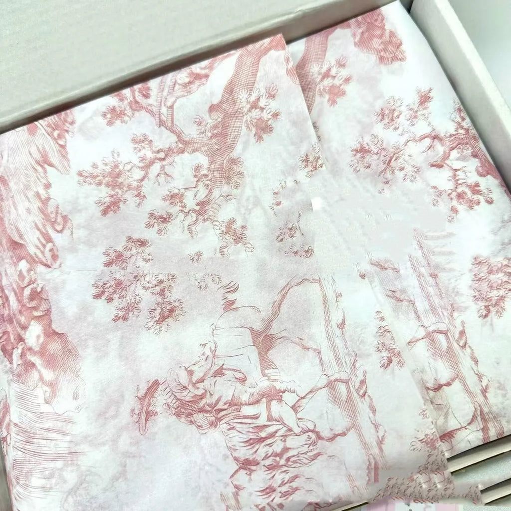 French romantic style decorative tissue paper in pink purple and green purple colours measuring 50x70cm