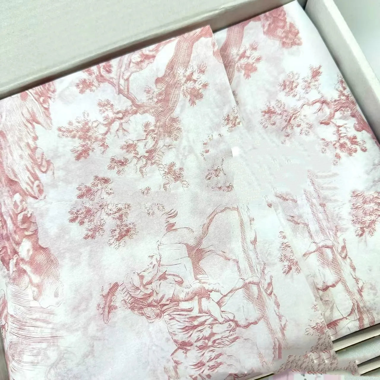 French romantic style decorative tissue paper in pink purple and green purple colours measuring 50x70cm