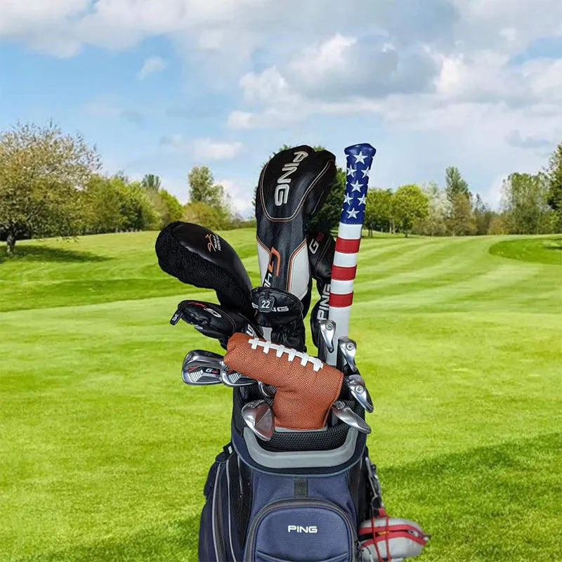 Black PU leather zipped golf case with separate compartment for a push rod and clubs.
