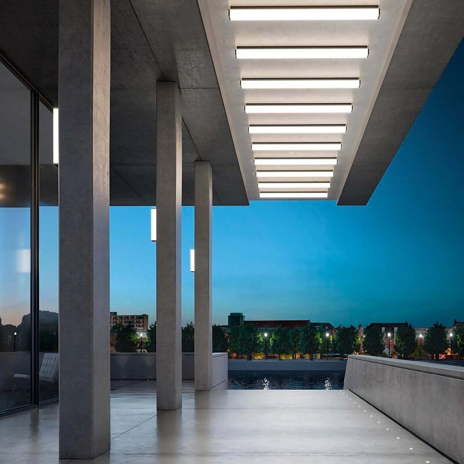 Long strip outdoor wall light with waterproof design mounted on exterior wall